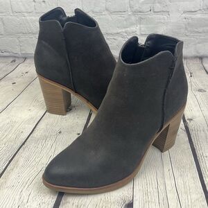 Mia Patton Ankle Boots Women's Size 7M Brown Leather Side Zipper Block Heel EUC